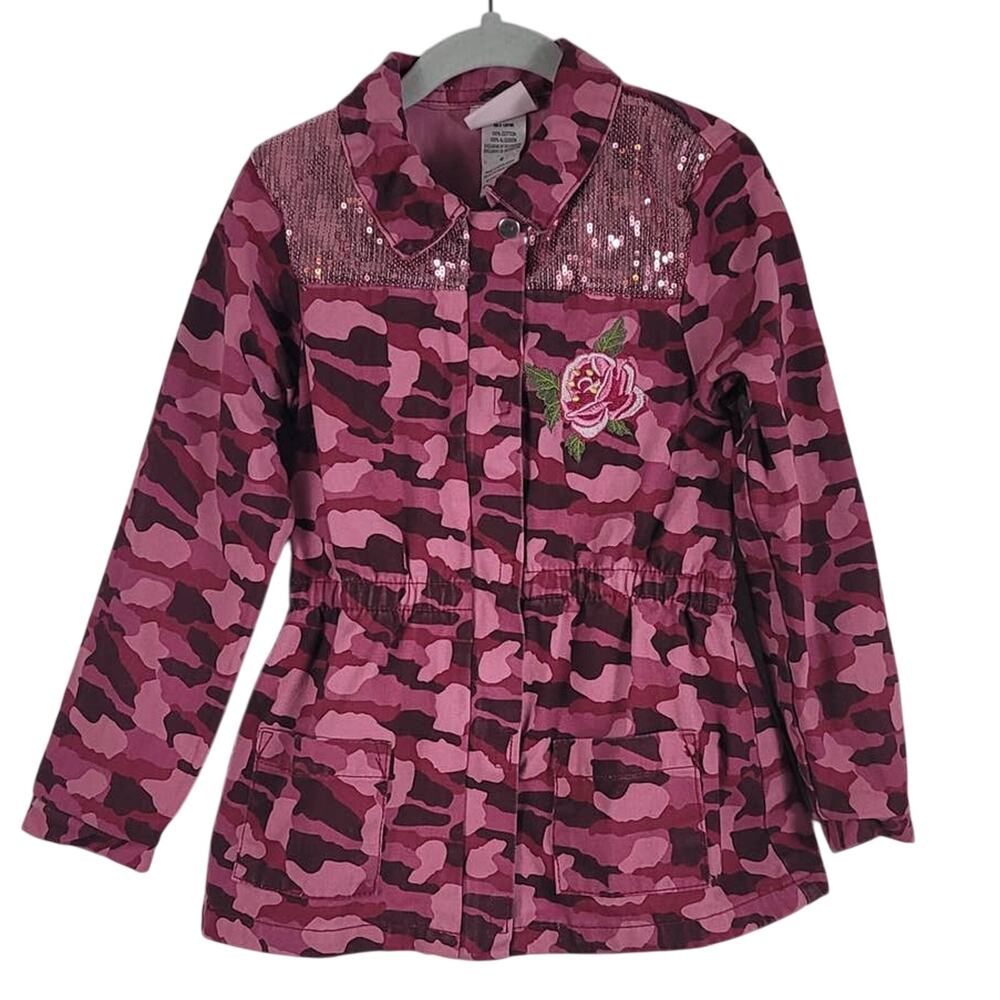 Little Lass Pink Camo Rose Bling Long Line Jacket Girls 6